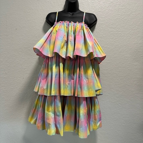 NWT Beatrice B Rainbow Fusion Pleated Square Neck Tiered Dress 4 - Picture 4 of 8